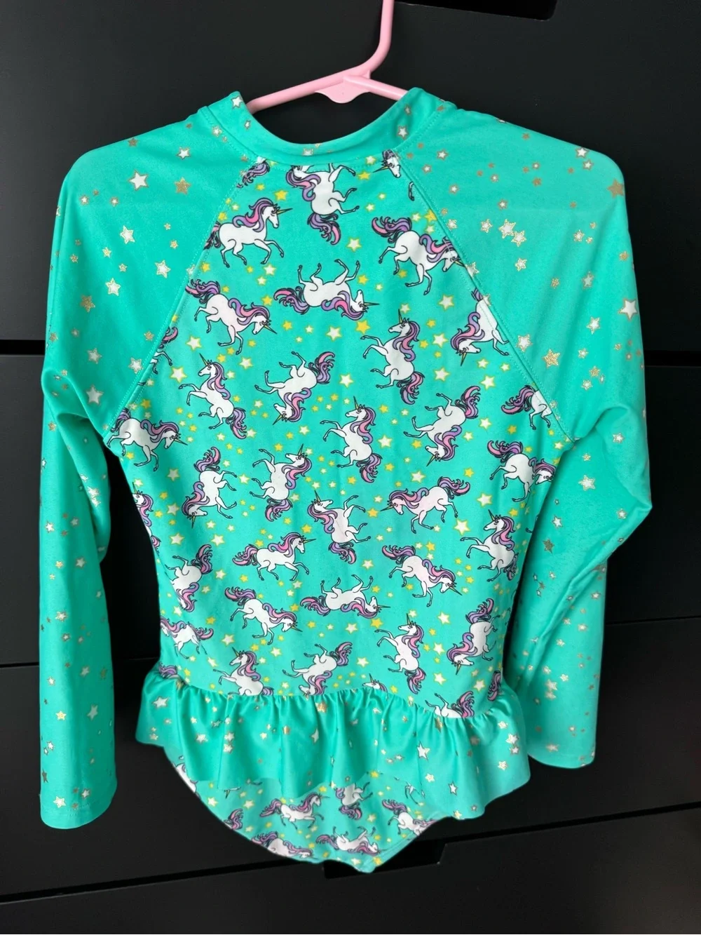 Kids' Teal Unicorn Long-Sleeve Rash Guard Swimsuit